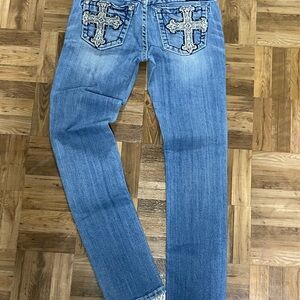 Miss Me Light Blue Skinny Jeans with Rhinestone Cross Pockets